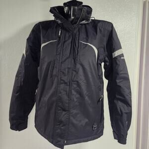 Stryke by Spyder Ski/ Snowboard Hood Jacket Black & Silver Coat Women's Size 14